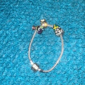 Silver Charm Bracelet with Multicolor Beads